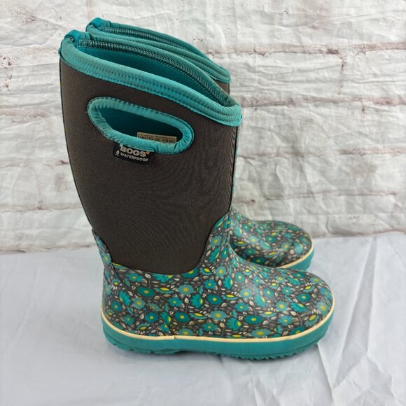 Bogs Girls Youth 3 Blue Sweet Pea Classic Pull-on Rubber Winter Snow Boots - Picture 3 of 12